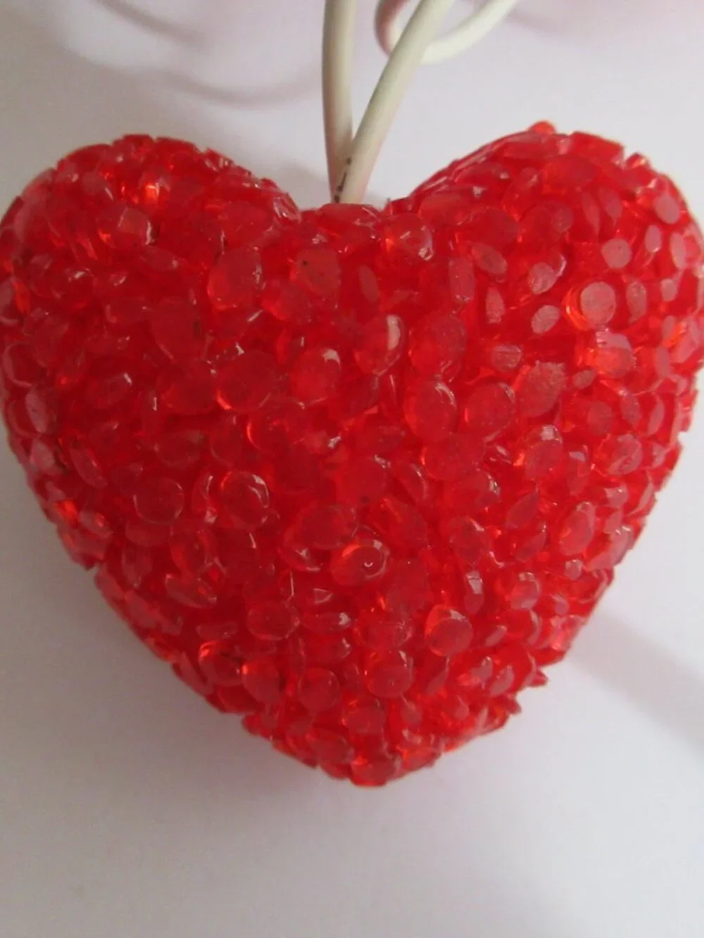 Heart String Light Red Melted Popcorn Plastic Blow Molded 10 Lights 9' Long